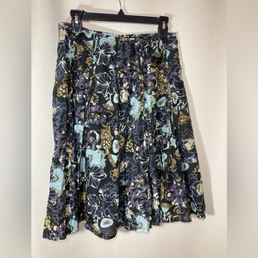 Floral A-Line Cotton/Silk Skirt - Multicolor Sz 6
